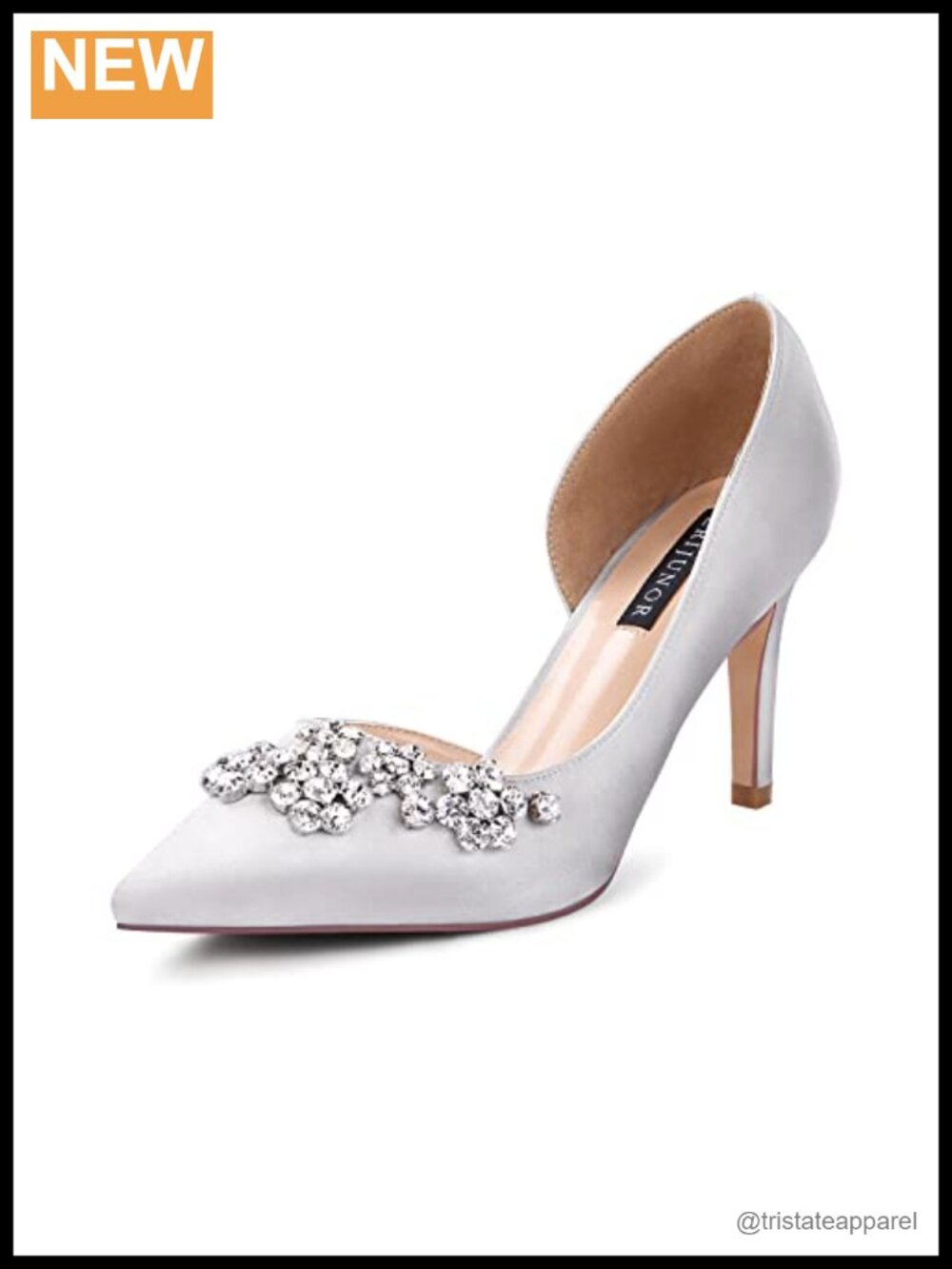Pointy Toe Mid Heels Pumps Rhinestones Satin D’Orsay Evening Party Shoes for